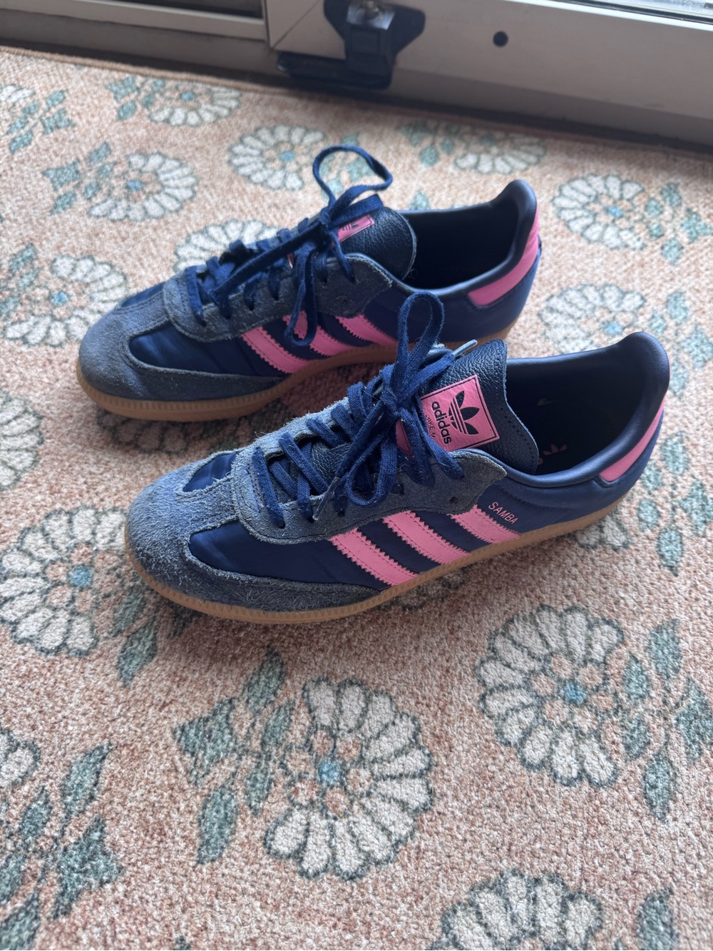 adidas Navy and Pink Samba Sneakers girls size 5.5